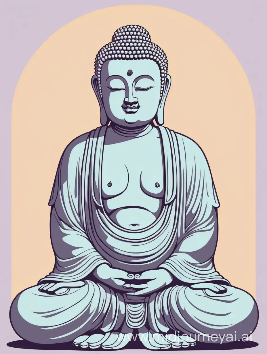 Serene Buddha Sitting in Moebius Style Illustration