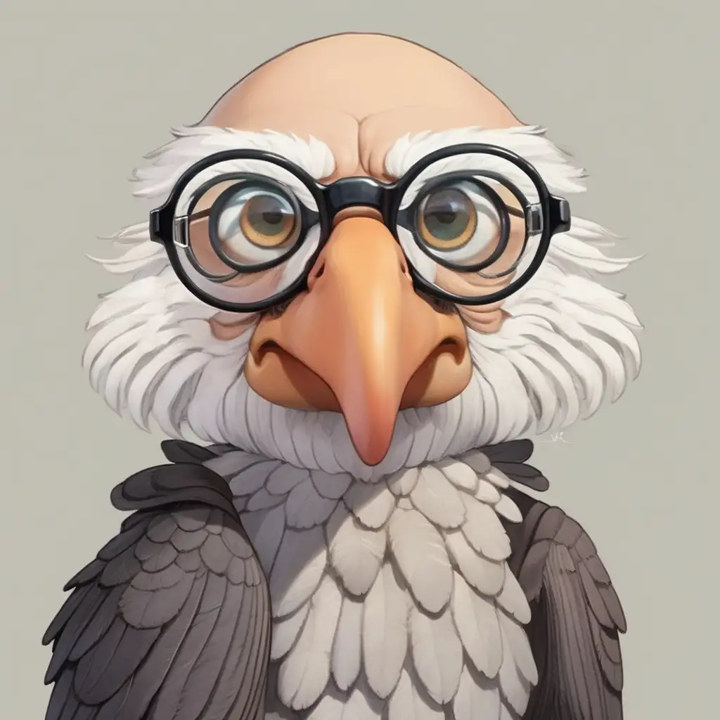 Freud but as a condor  with little round glasses in the style of studio ghibli
