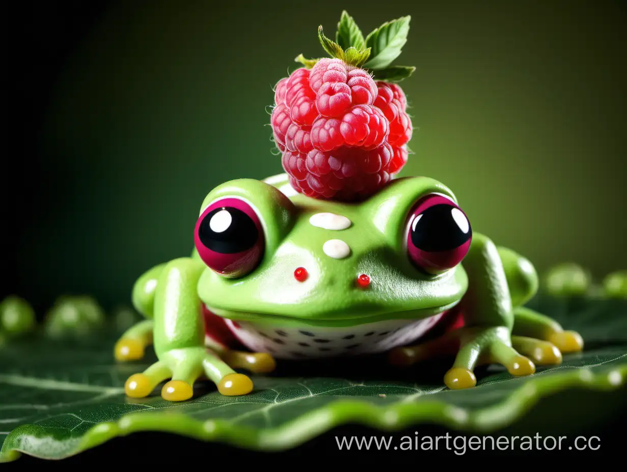 SmartLooking-Frog-on-a-Leaf-with-Raspberry-Hat