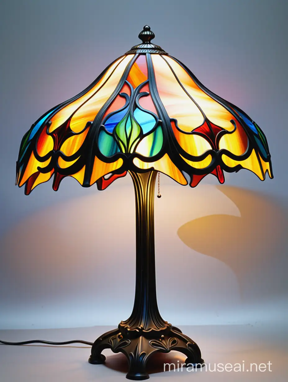 Art Nouveau Stained Glass Table Lamp with NatureInspired Pattern