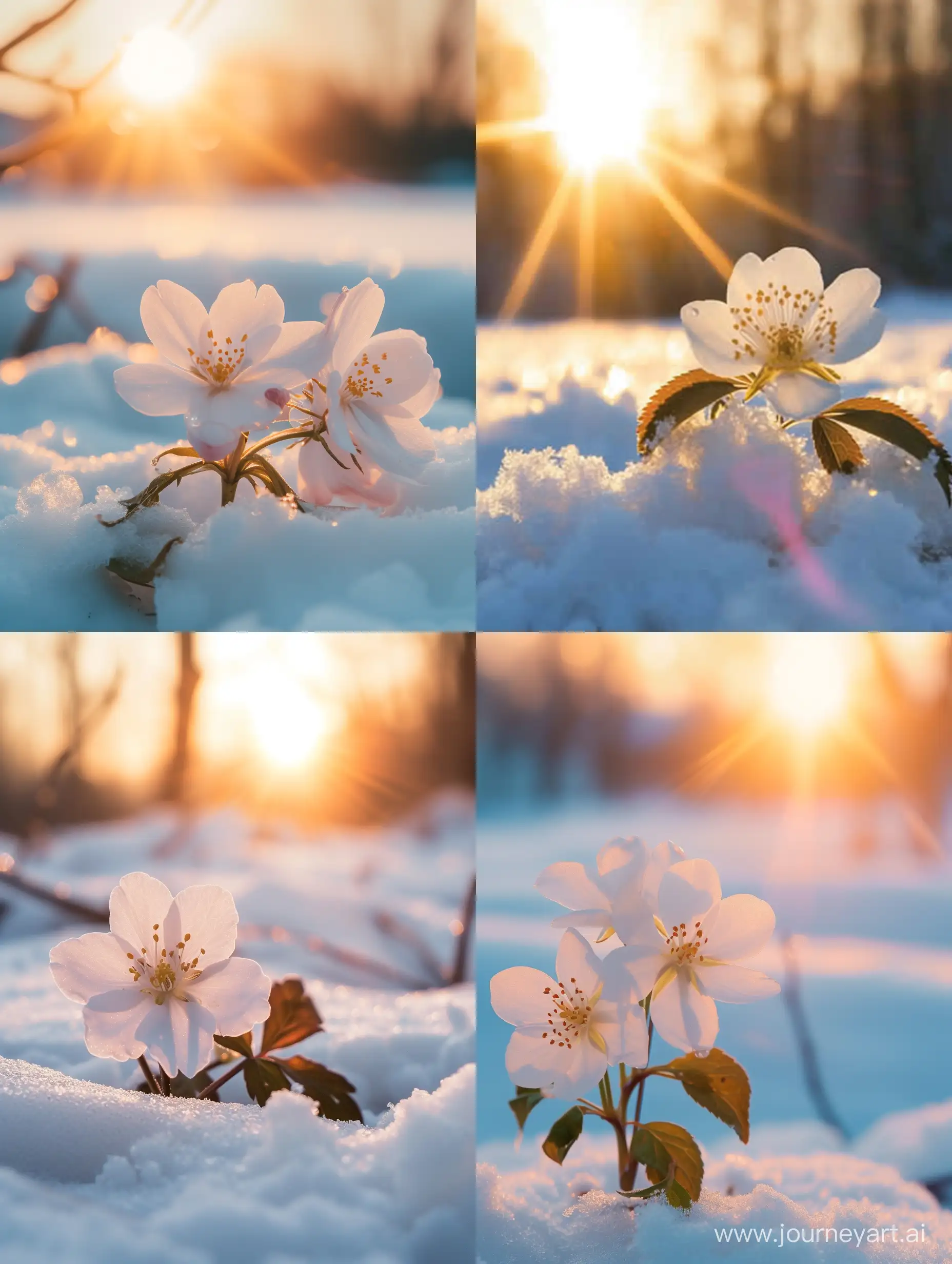 Ethereal-White-Flower-Blooming-in-Snowy-Sunrise