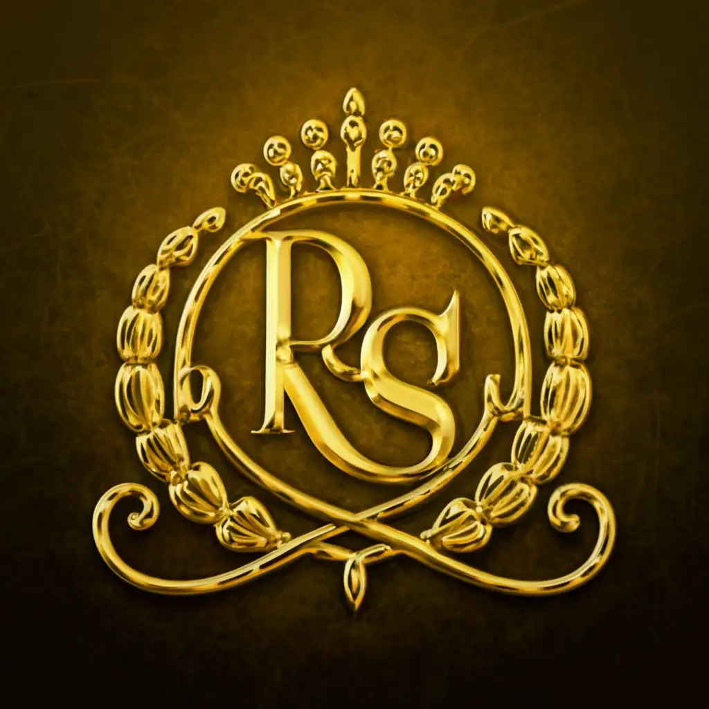 a logo design,with the text "RATSADA QUEEN", main symbol:(For a beauty pageant logo in gold, metallic gold or steel and in 3D) Initial letters "R S" and a fabulous crown,complex,clear background