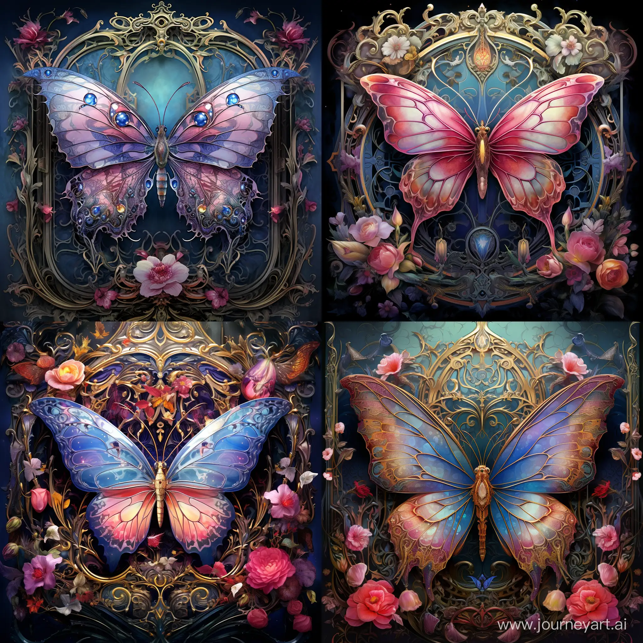 Enchanting-Fairytale-Scene-Stained-Glass-Moth-Amidst-Ruby-Peony-Flowers-and-Iridescent-Crystals