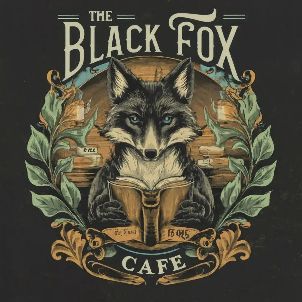 logo, Black fox, Book, coffee with the text "The Black Fox cafe", typography