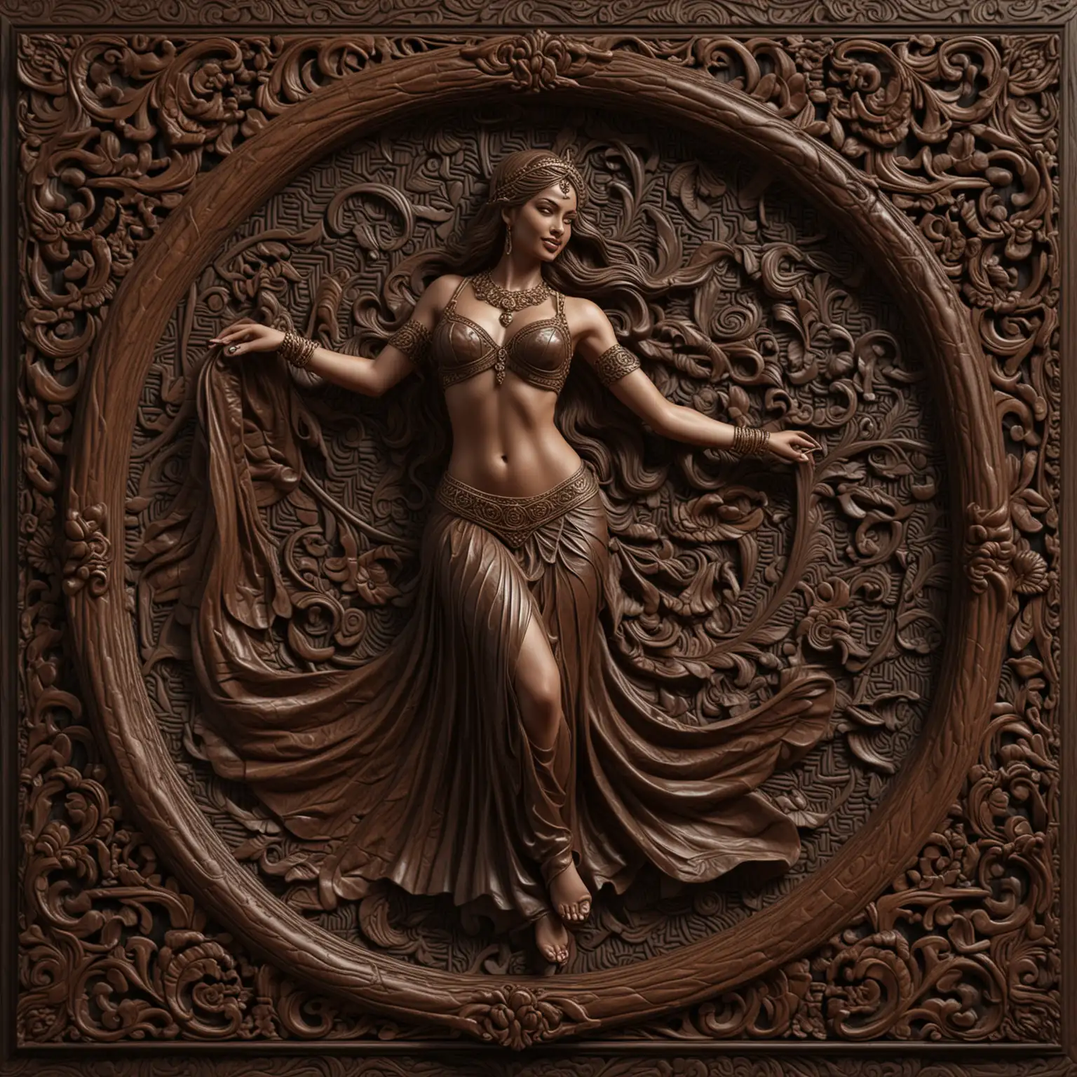 Exquisite-Carved-Dark-Wood-Frame-with-Bellydancer-Artwork