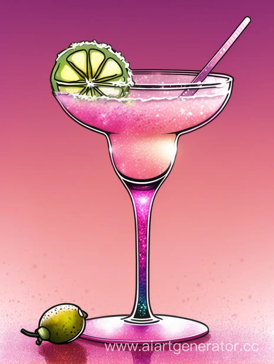 Elegant-Margarita-Cocktail-Glass-with-Olive-Skewer-and-Pink-Glitter