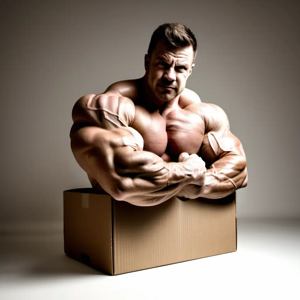 cardboard box with huge biceps