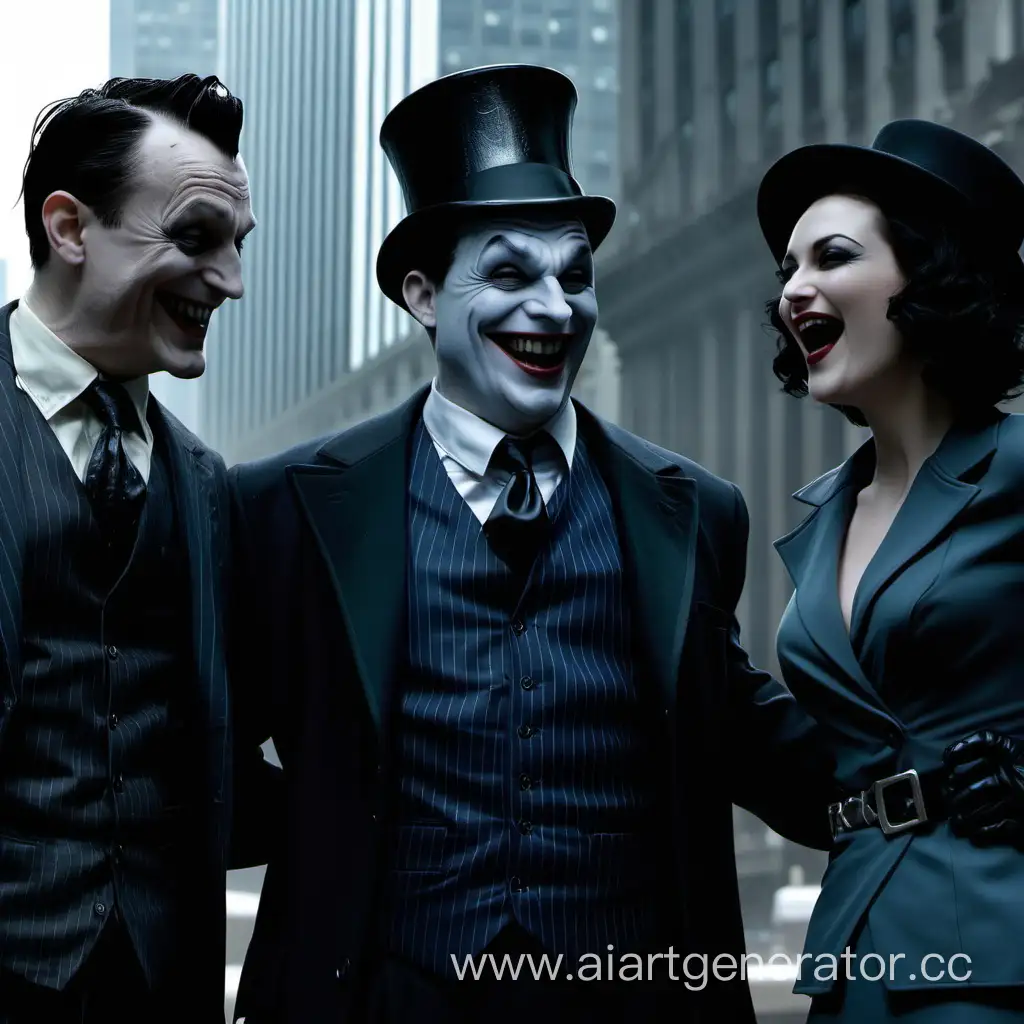 Gotham-Villains-Reveling-Outside-Bank
