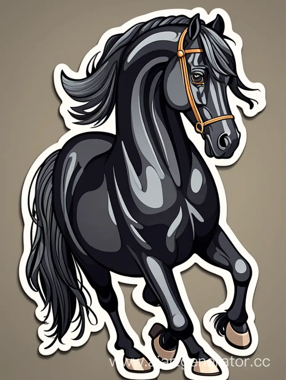 Чёрный конь стикер в мультяшном стиле