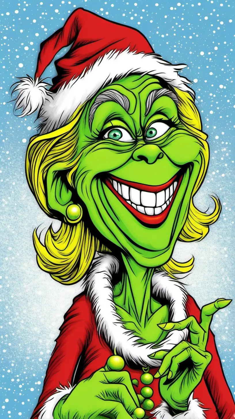 A Cartoon Hilary Clinton as the grinch