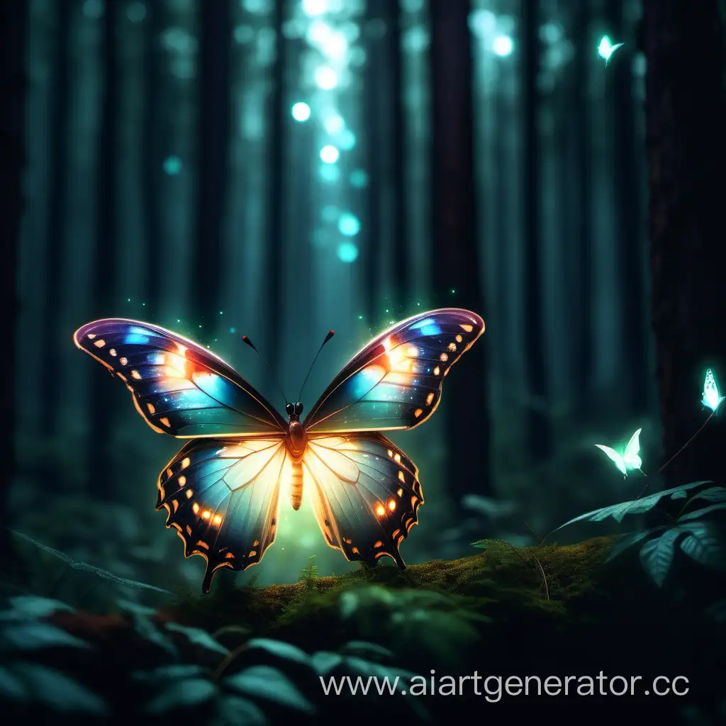 Бабочка в лесу со светящимися крыльями