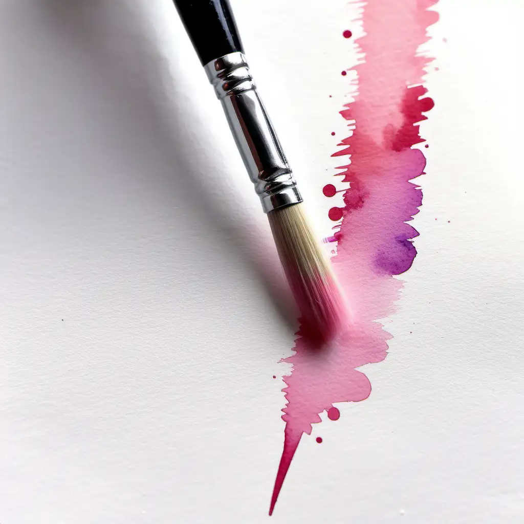 one tiny sharp tipped watercolor brush and pink watercolor spots
