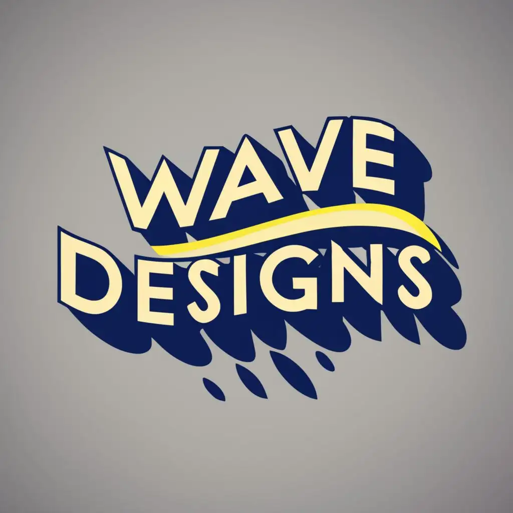 logo, water, with the text "Wave Designs", typography Color scheme Blue/yellow