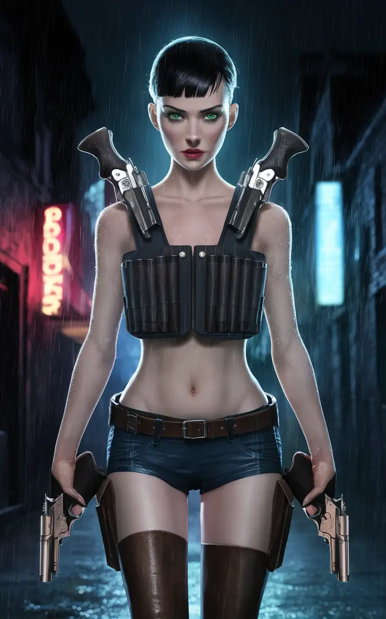 Girl
She had short hair, a sculpted figure, green eyes, and two revolvers in shoulder holsters. Bulletproof vest on bare skin, tall boots made of dermantin leather.
