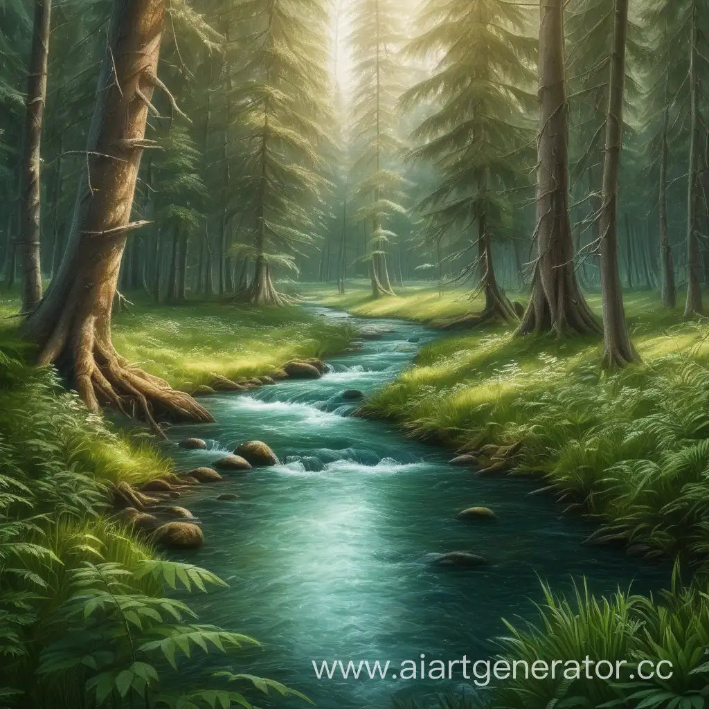 Serene-River-Flowing-Through-Enchanting-Wild-Forest