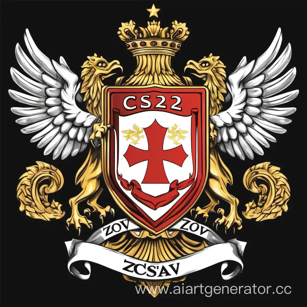 Generate a logo for CS2 team with the coat of arms of Russia and the inscription ZOV