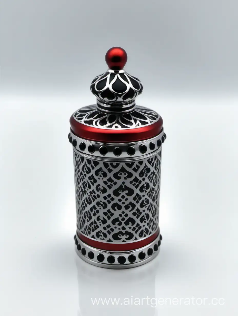 Zamac-Perfume-Decorative-Ornamental-Long-Cap-in-Pearl-White-and-Black-with-Red-and-White-Border
