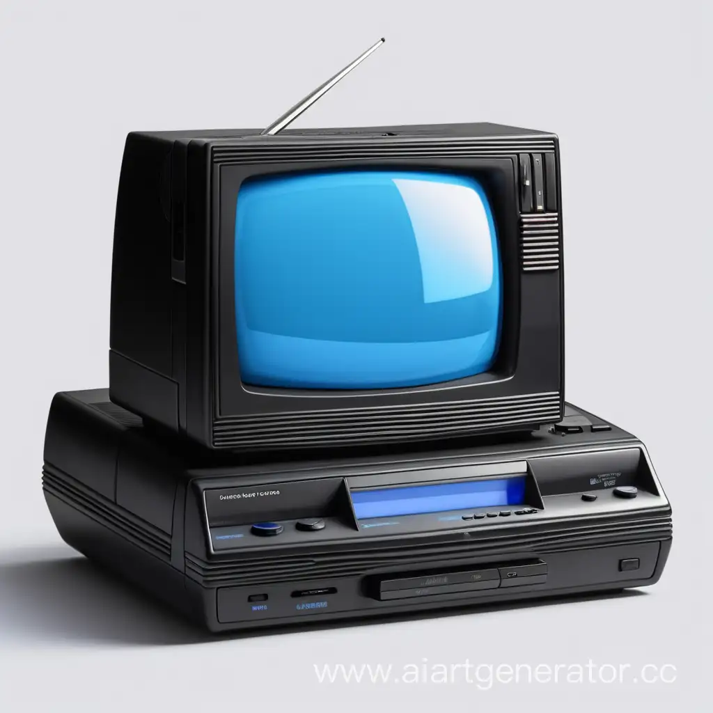 Чёрный ретро видеопроигрыватель с голубым экраном