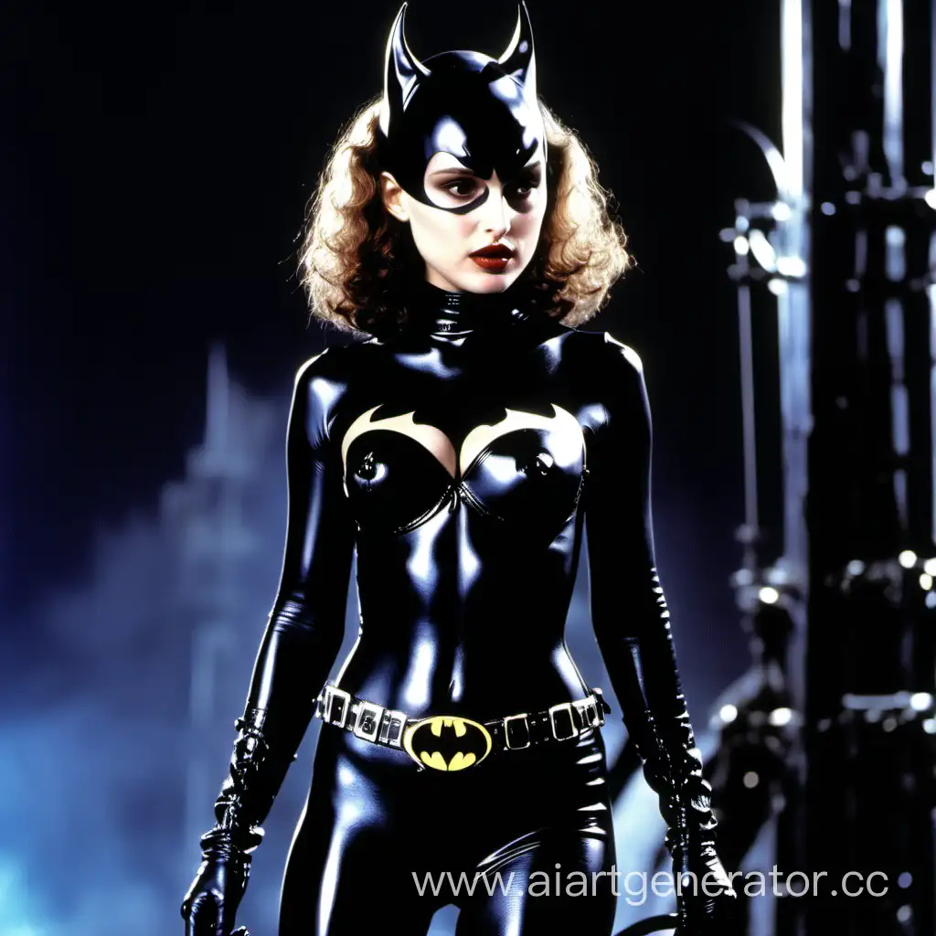 natalie portman dressed in batman returns latex catwoman costume