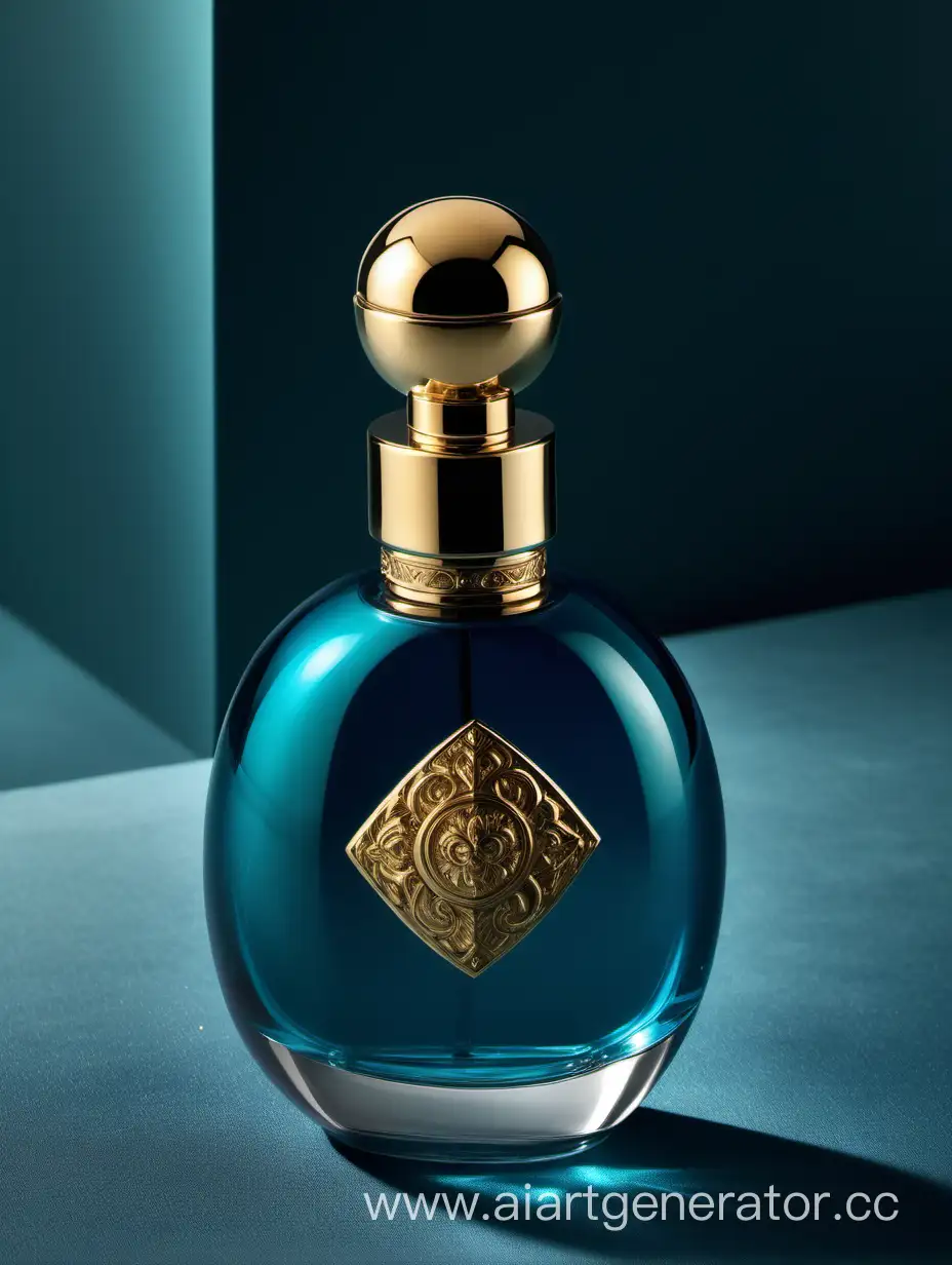 A luxurious Dark turquoise blue and gold double layers perfume with a elegant zamac cap