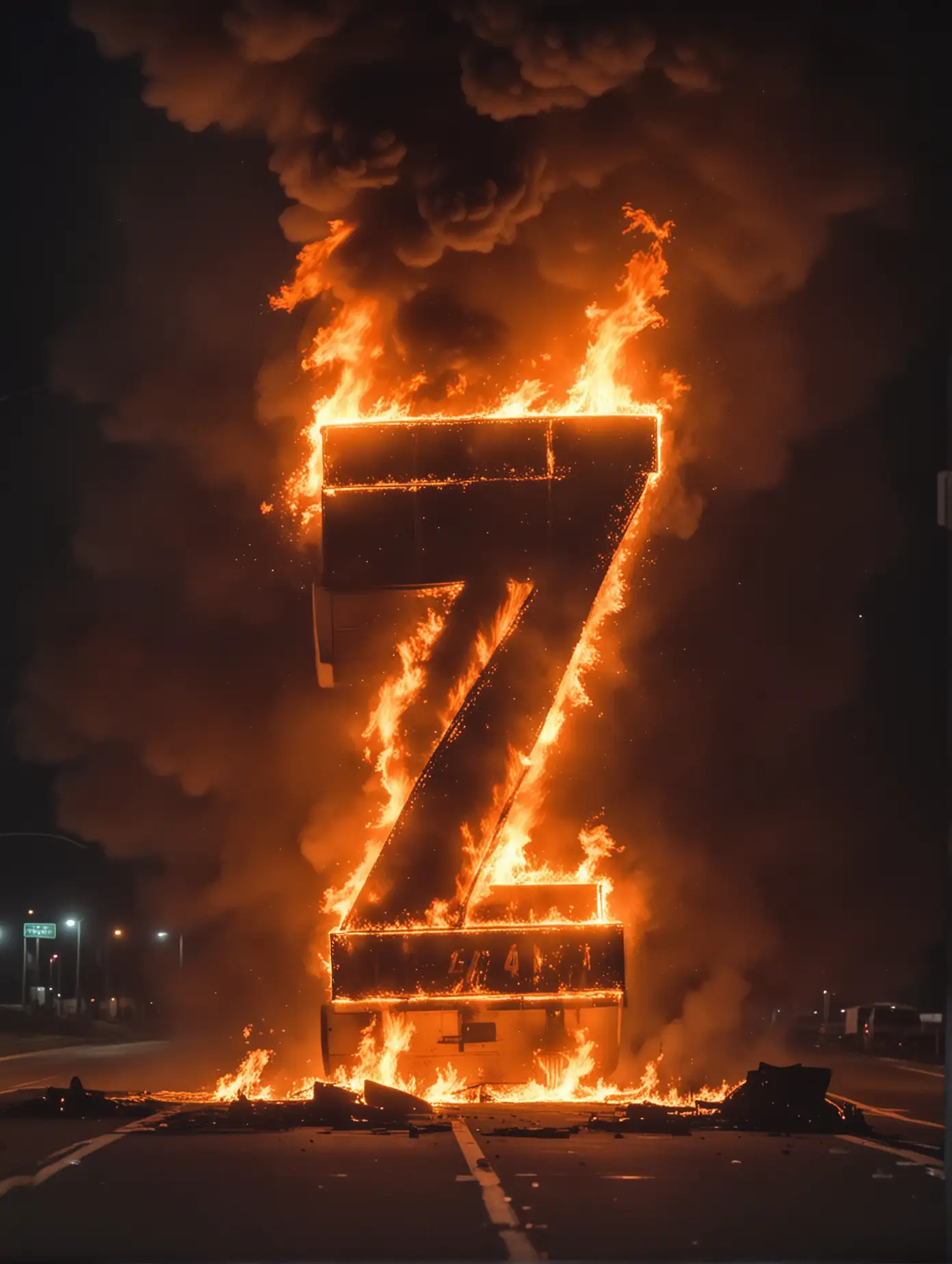 Burning Highway Fire with Number 7 Symbol