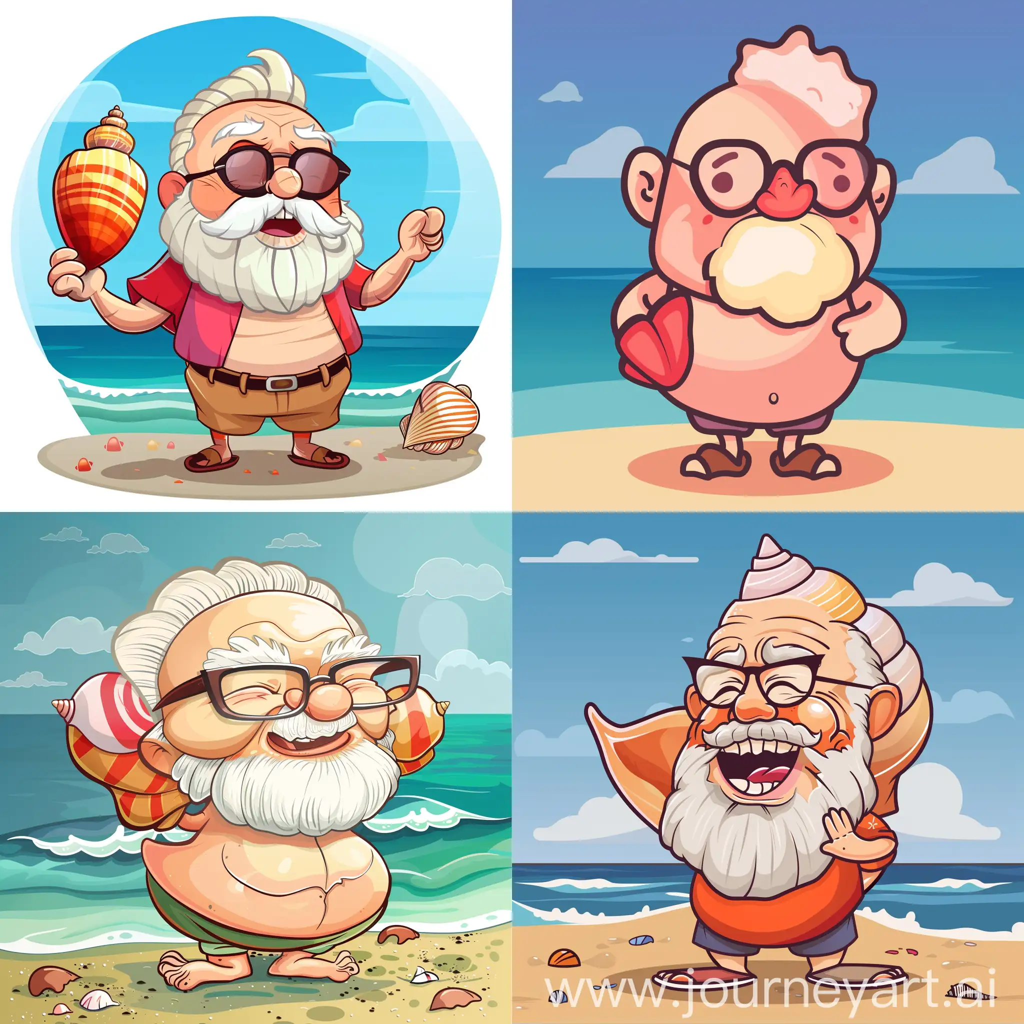 Colorful-Banded-Tulip-Seashell-Grandpa-Cartoon-on-Beach