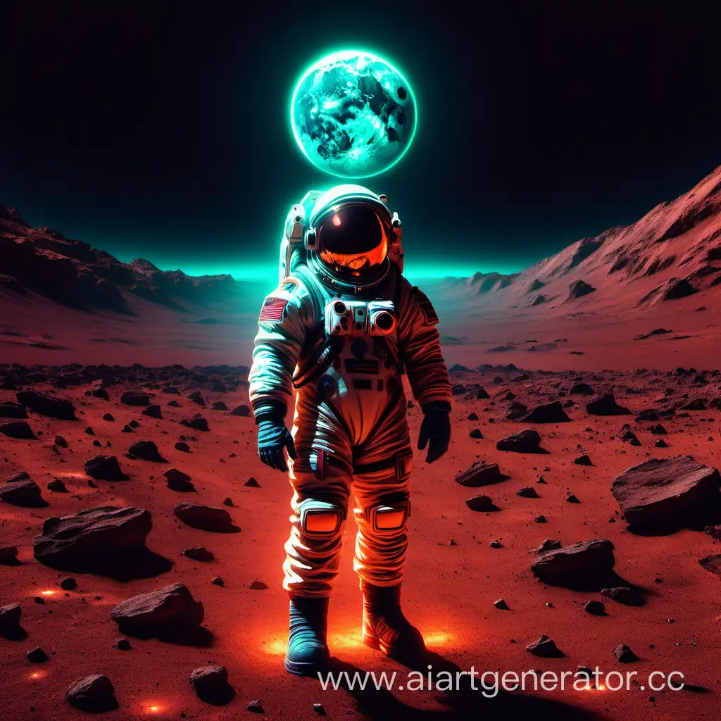 Glowing-Neon-Cosmonaut-Explores-Mars-in-Futuristic-Space-Suit