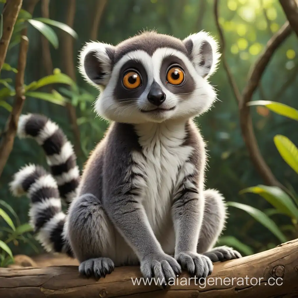 Playful-Cartoon-Lemur-Hanging-from-Tree-Branch