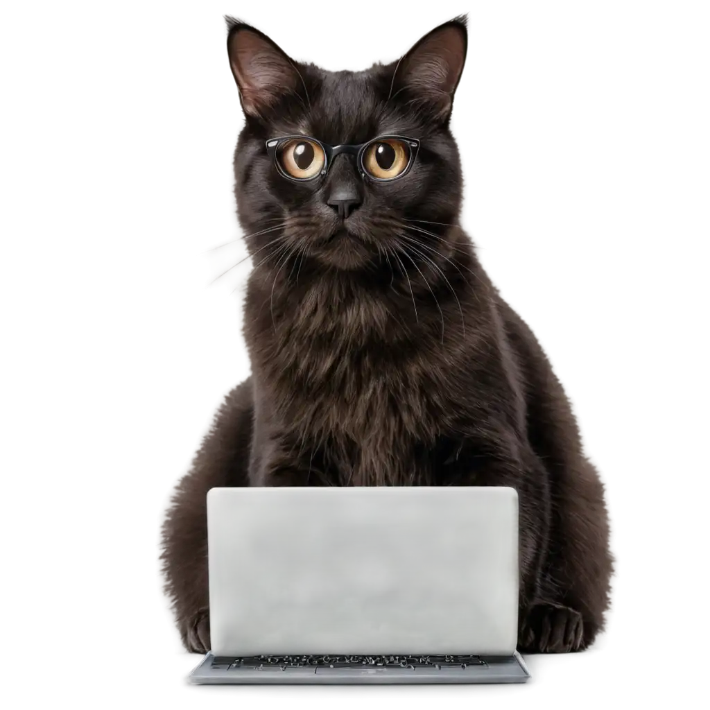 Fascinating-Fashionable-Cat-with-Glasses-at-Computer-HighQuality-PNG-Image