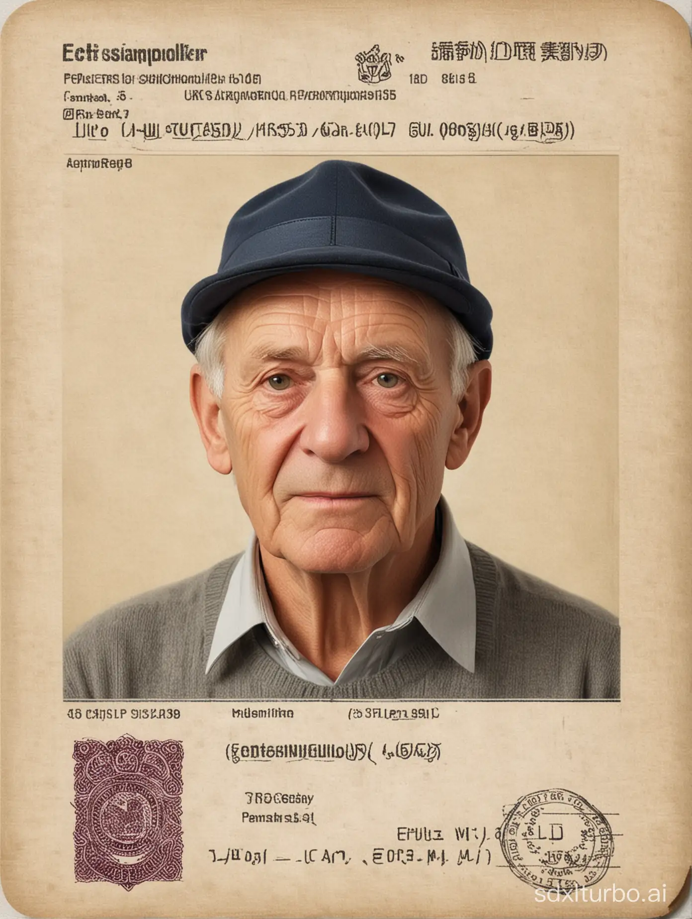 Realistic photo for the passport of a 65-year-old pensioner who has worked in construction all his life