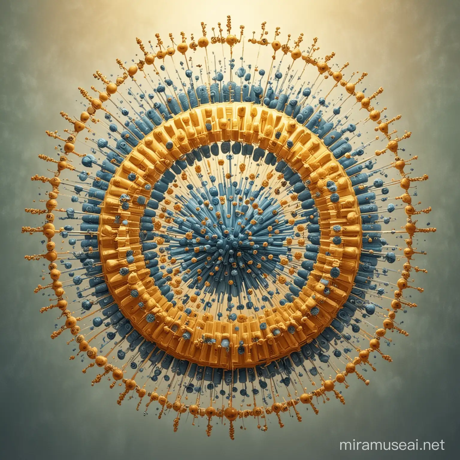 corona viruses radiating from a concentric source conveying a feeling of happiness and anticipation