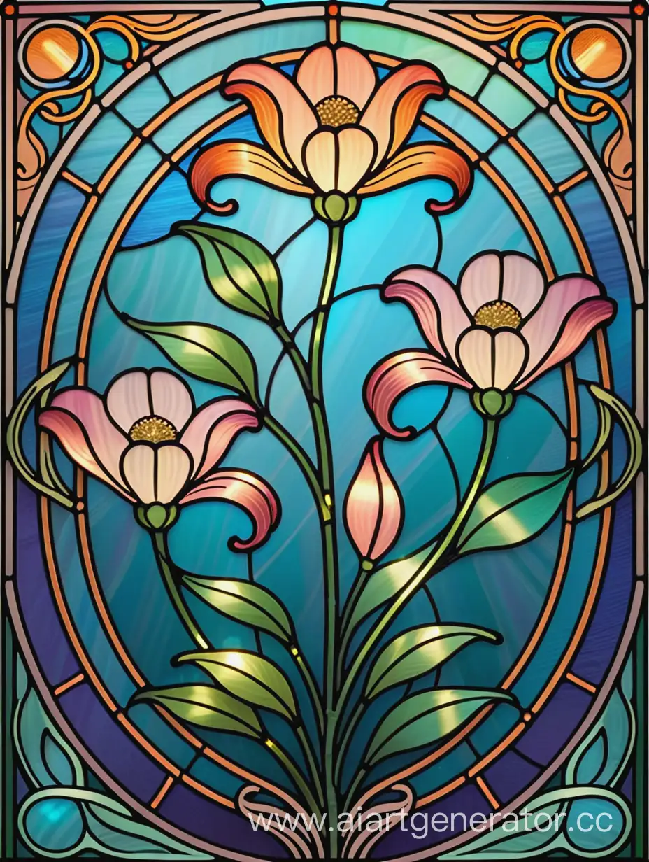 Elegant-Art-Nouveau-Stained-Glass-Floral-Ornament-Vector-Illustration