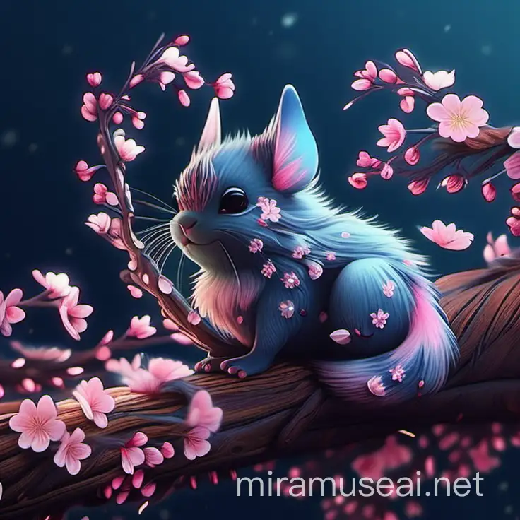 Adorable Tiny Creature Surrounded by Cherry Blossom Petals