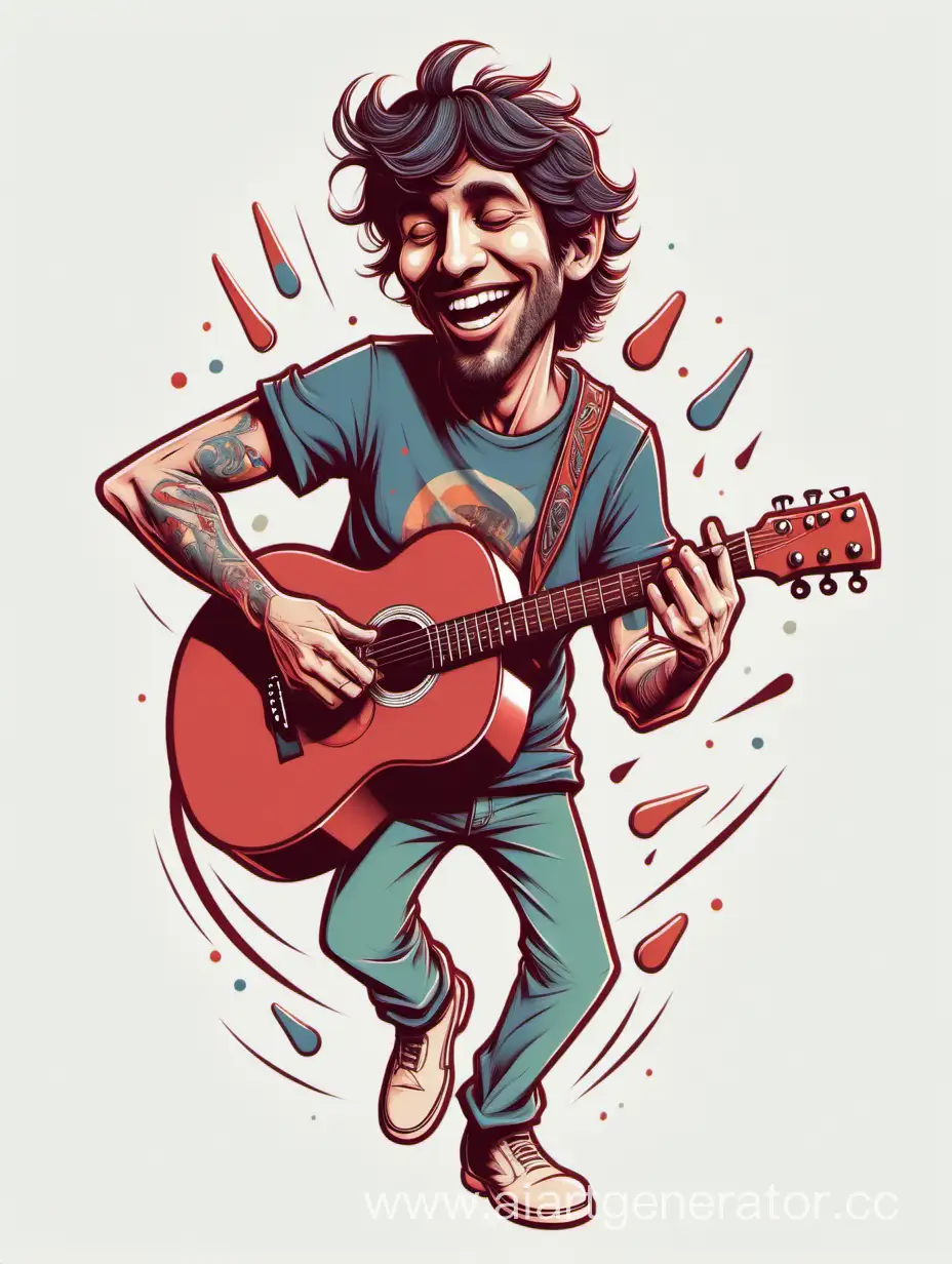 Topy Keith take guitar, T-SHIRT design , Joyful, Muted Color, Artstation, Contour, Vector, White Background, Detailed