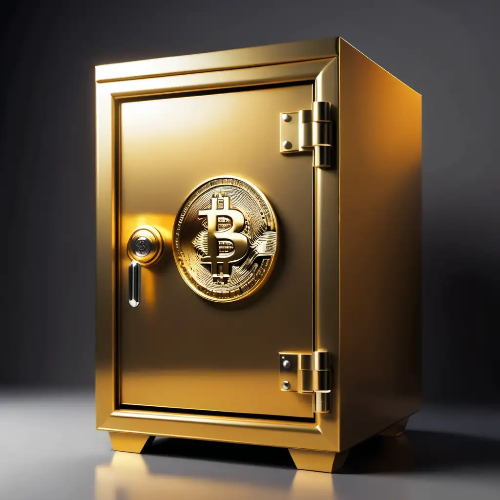 Златен сейф с знака на Биткойн