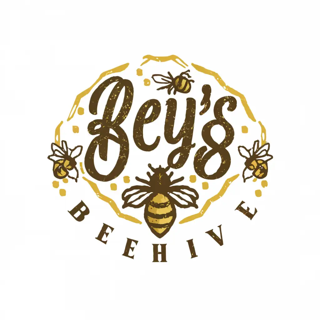 a logo design,with the text "BEYS BEEHIVE", main symbol:a bee with shiny yellow gold nice glamourous dessert texas theme,complex,be used in Beauty Spa industry,clear background