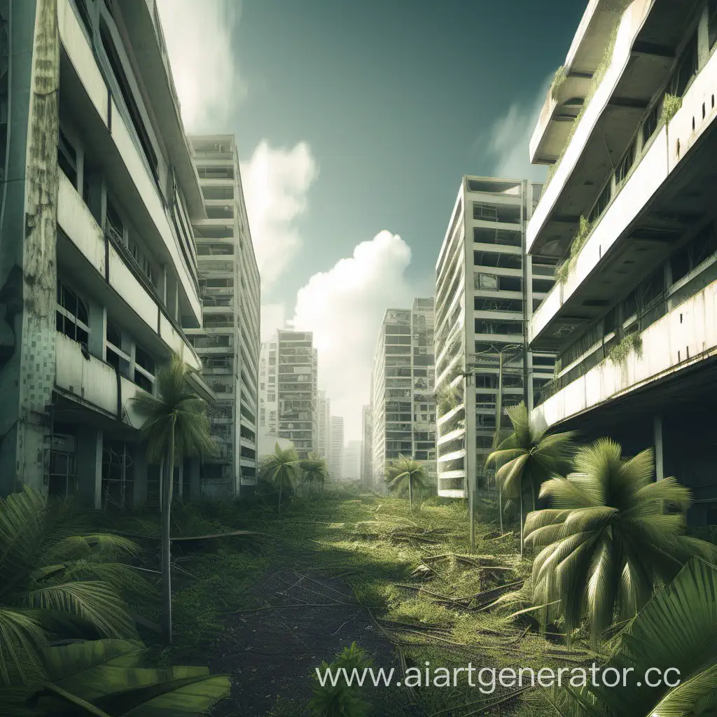заброшенный современный город на тропическом острове