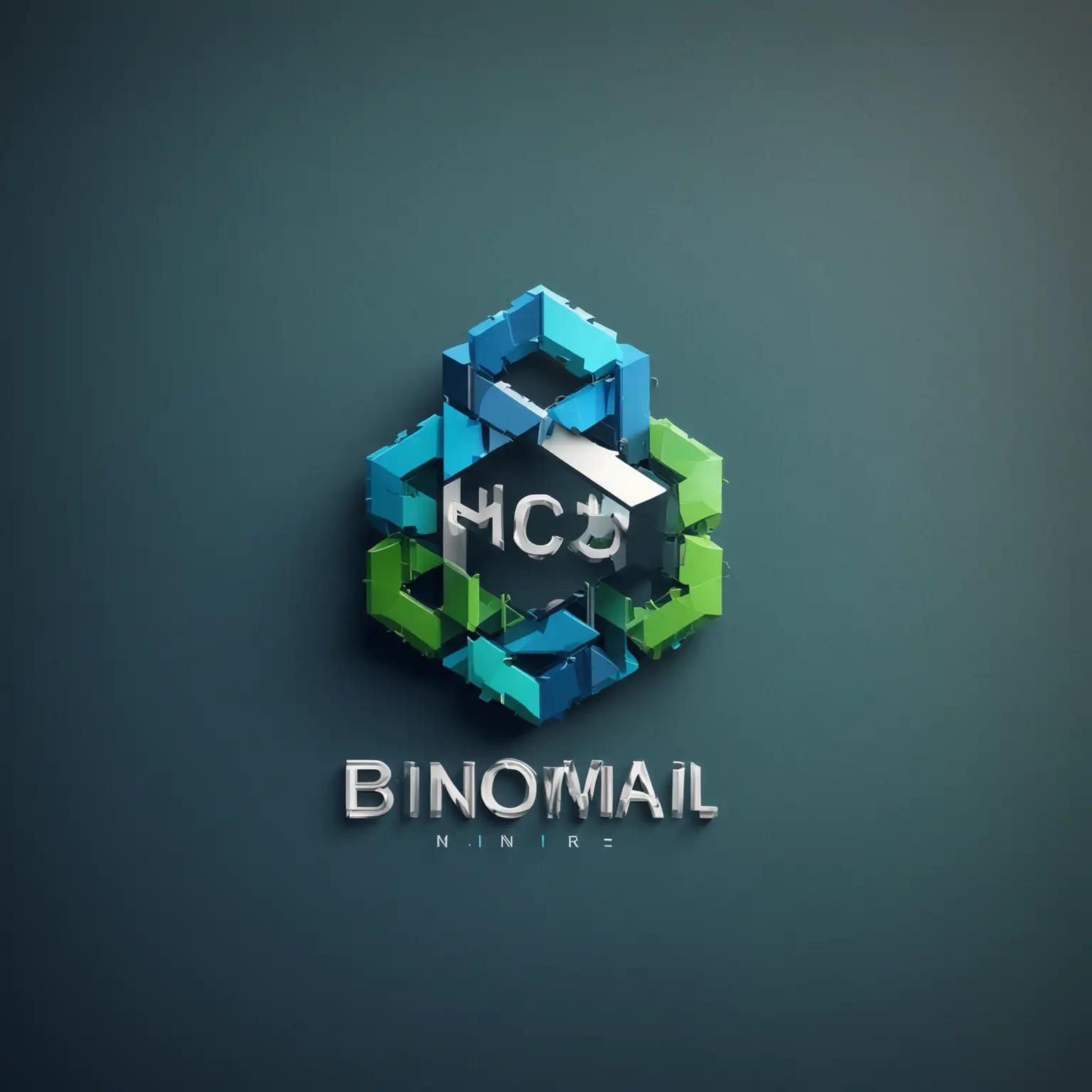 logo for a company, name Binomial, hedge fund, math, innovation, technology, high intelligence, solid, green and blue