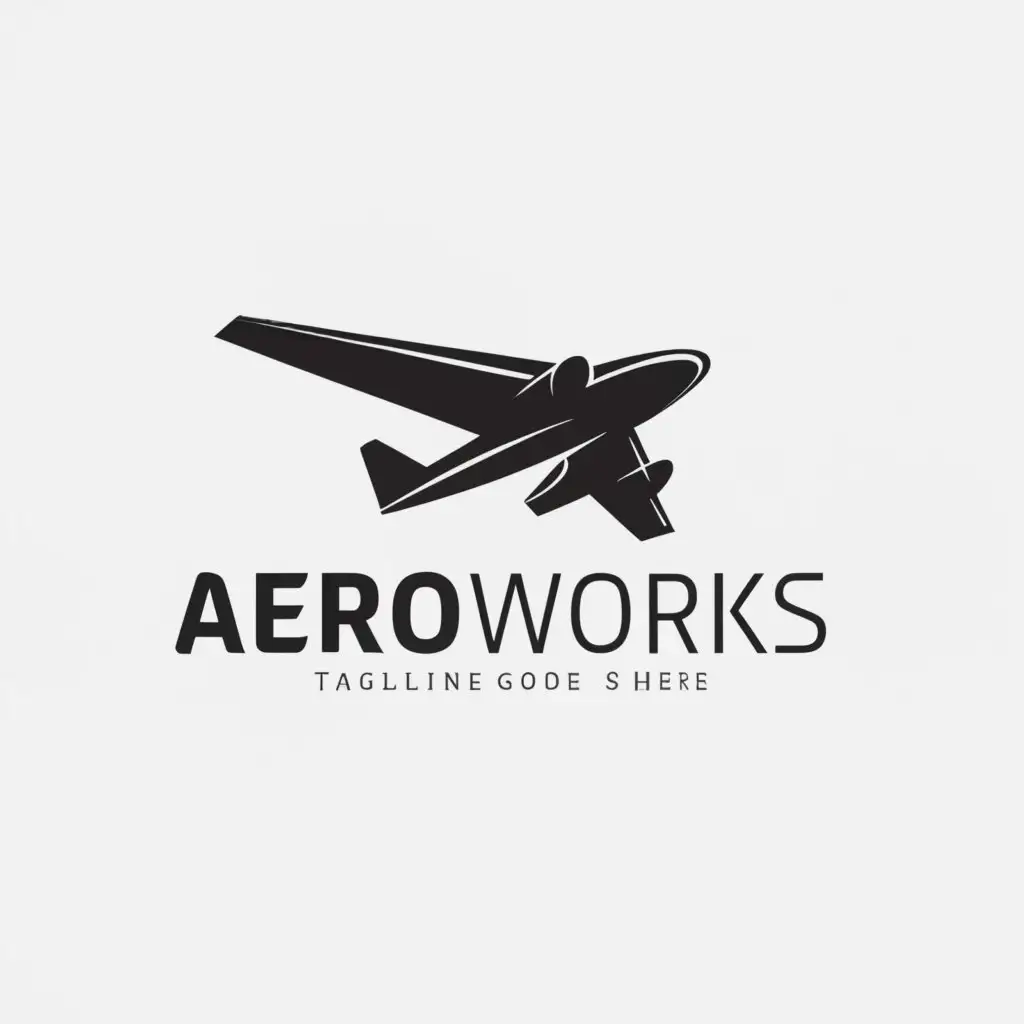 a logo design,with the text "Aeroworks", main symbol:Black and white plane taking off,Minimalistic,be used in Travel industry,clear background