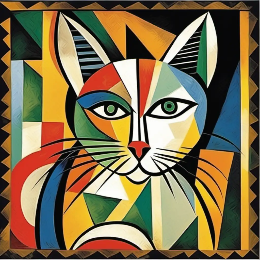 Abstract Cubist Cat Portrait by Pablo Picasso Modernist Interpretation