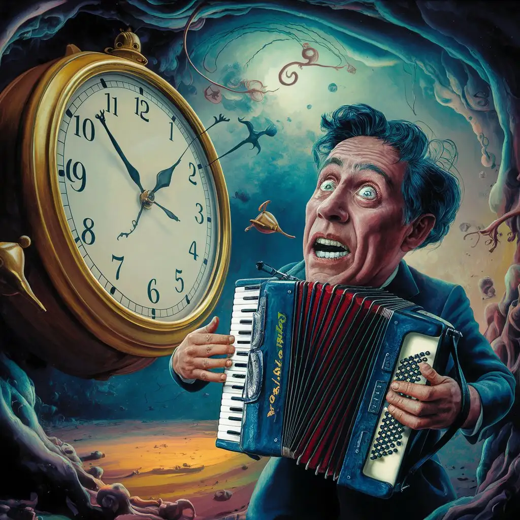 Musician-Panicking-While-Checking-Time-on-Clock