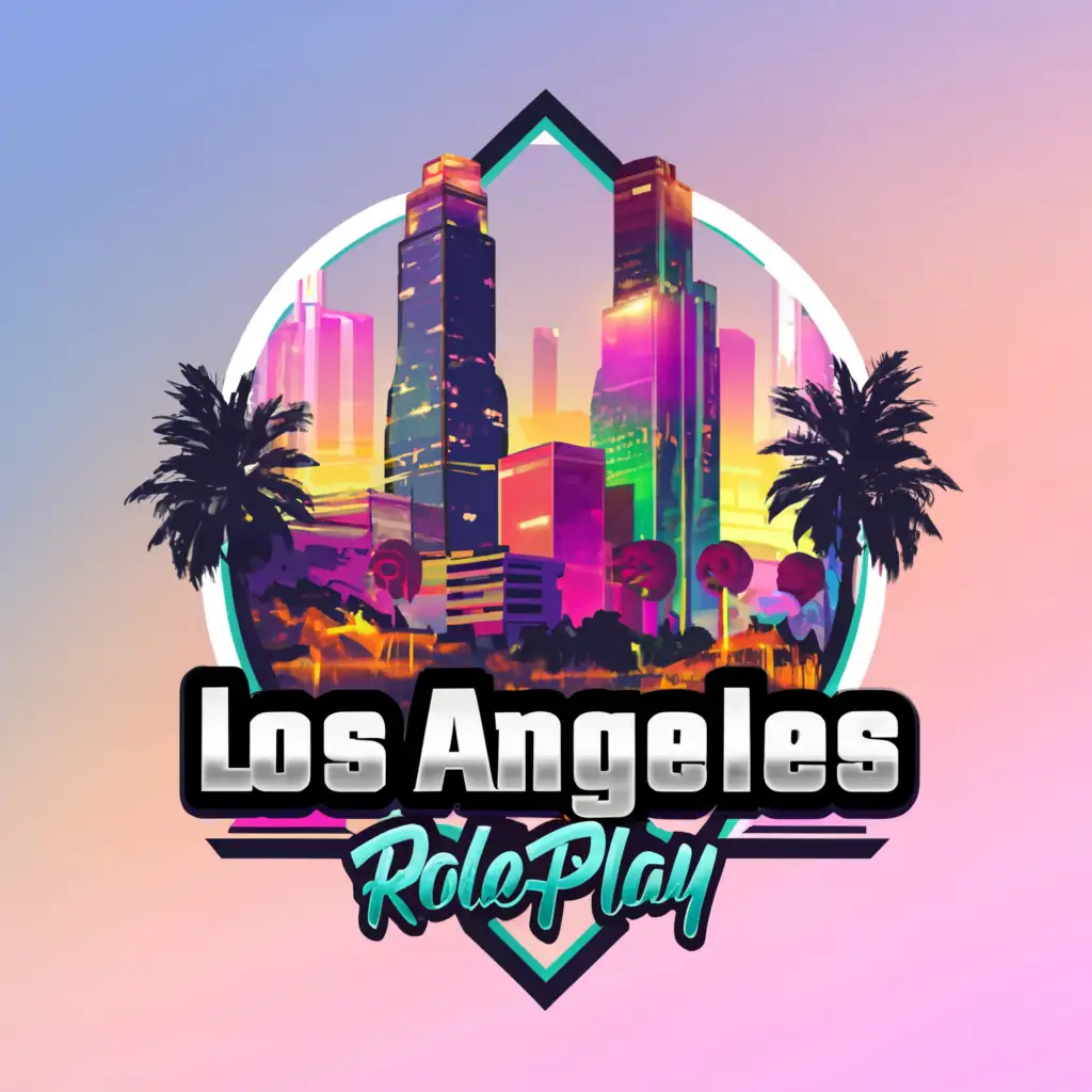 a logo design,with the text "Los Angeles Roleplay", main symbol:The theme is downtown Los Angeles, It must write Los Angeles Roleplay on the logo and it must be animted as it's for a Fivem GTA RP Server,complex,clear background