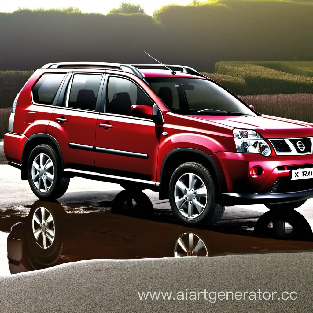 Vibrant-Red-Nissan-XTrail-2008-Model-Car-in-CandyCoated-Fantasy-Setting