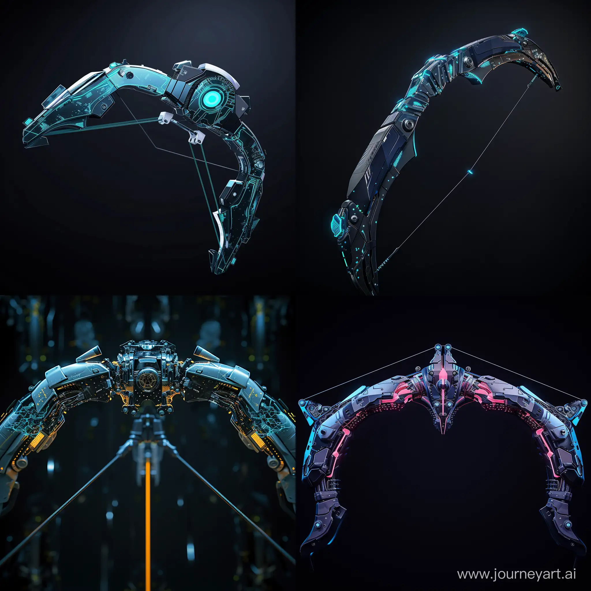 Futuristic bow, strong artificial intelligence technology, in cinematic futuristic style