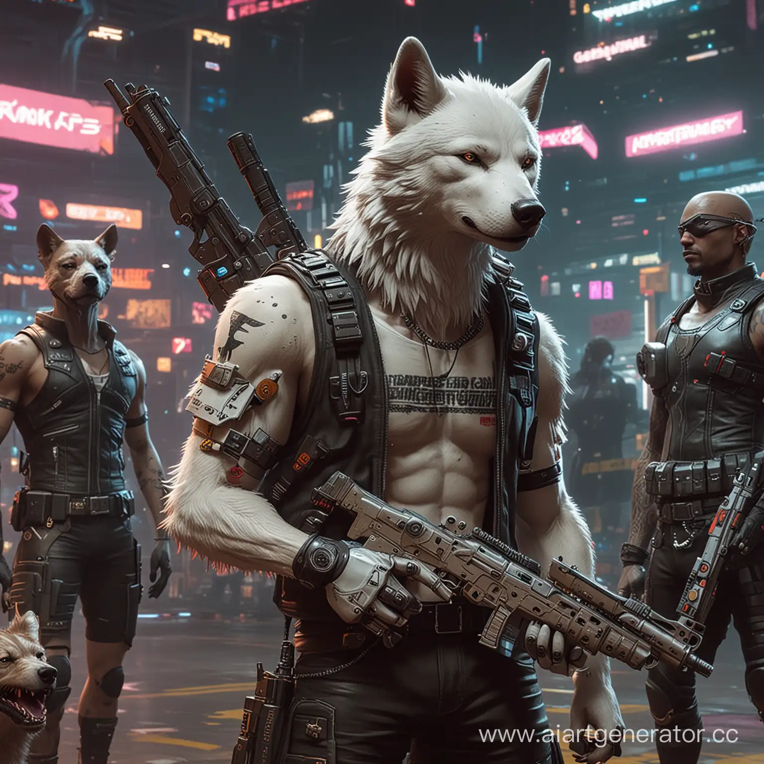 Cyberpunk-Wolf-Merchant-Vending-Futuristic-Weapons-to-Punk-Dogs