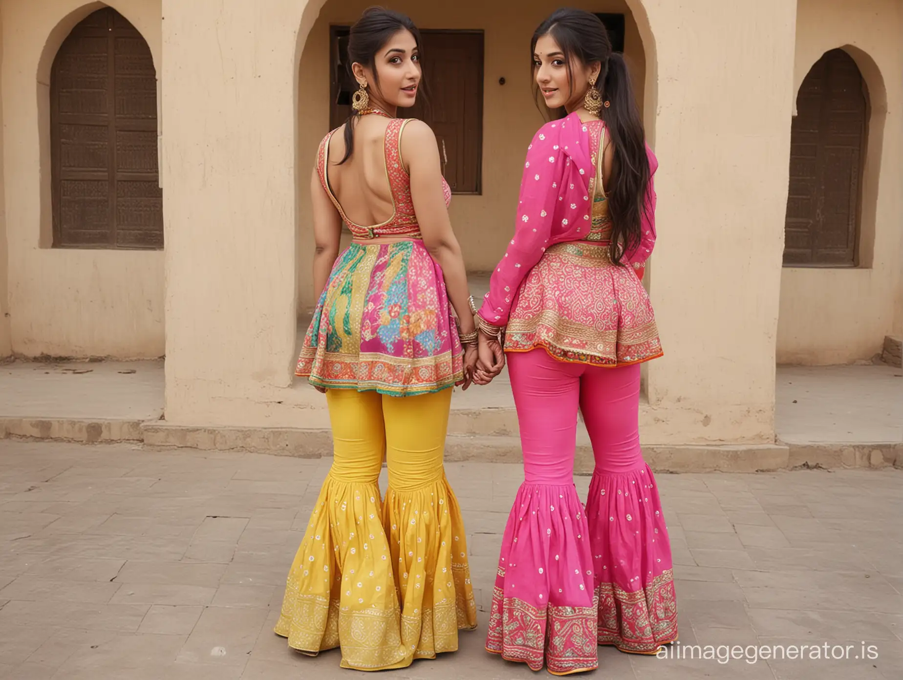 Colorful-Gharara-Pants-Fashion-with-Ponytails-and-Fitted-Tops