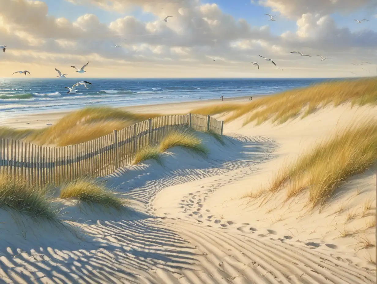 MonetInspired Painting of Coastal Dunes with Fence and Figures