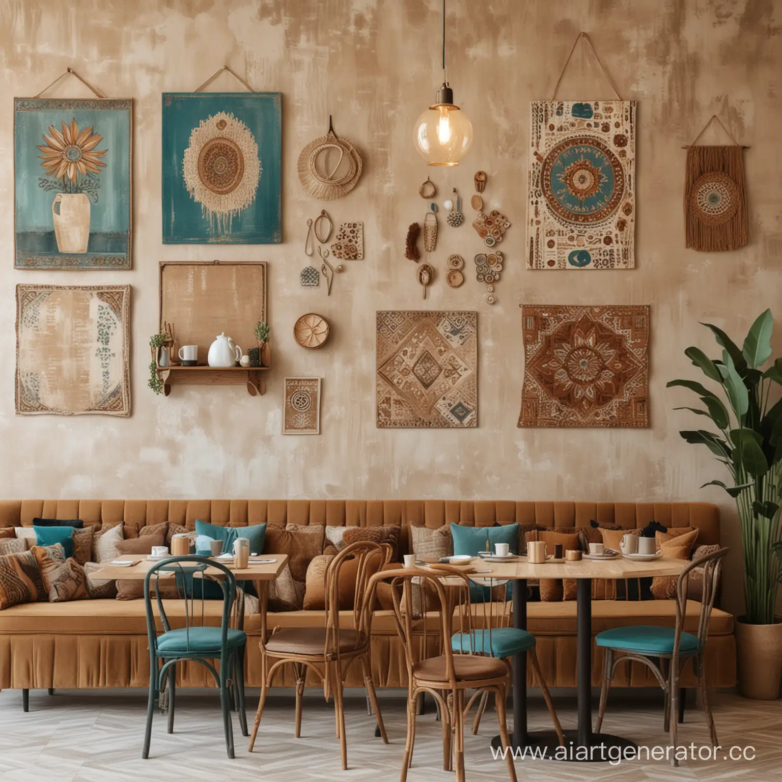 Boho-Style-Caf-Modern-Art-in-Beige-Brown-and-Turquoise