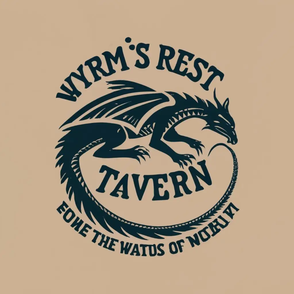 logo, A sleeping western dragon. Old timey., with the text "Wyrm's Rest Tavern", typography, be used in Restaurant industry