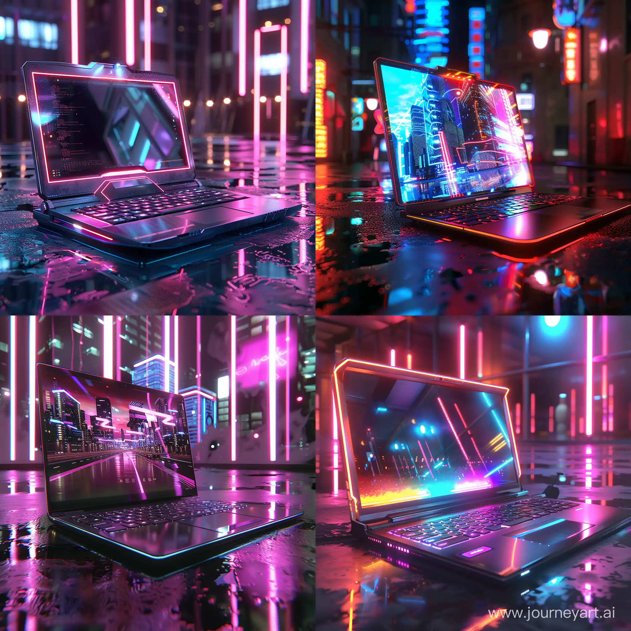Futuristic laptop, world of high tech, world of neon lights, octane render